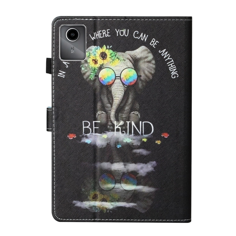 For Lenovo Tab M11/ Xiaoxin Pad 11 2024 Coloured Drawing Stitching Smart Leather Tablet Case(Glasses Elephant)