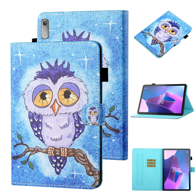 For Lenovo Tab P12 2023 / TB370FU Coloured Drawing Stitching Smart Leather Tablet Case(Blue Owl)