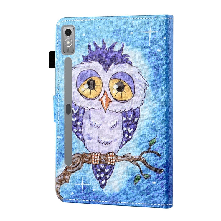 For Lenovo Tab P12 2023 / TB370FU Coloured Drawing Stitching Smart Leather Tablet Case(Blue Owl)