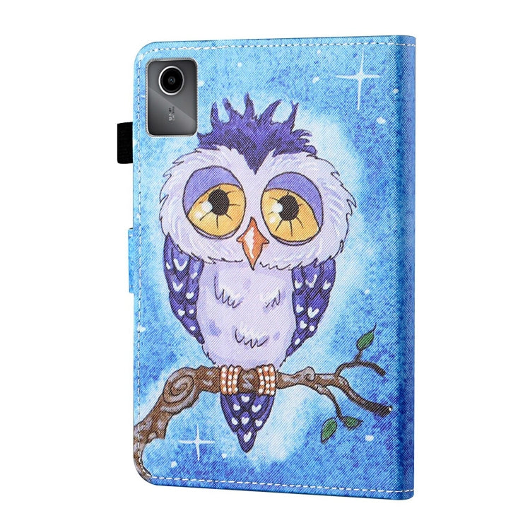 For Lenovo Tab M11/ Xiaoxin Pad 11 2024 Coloured Drawing Stitching Smart Leather Tablet Case(Blue Owl)
