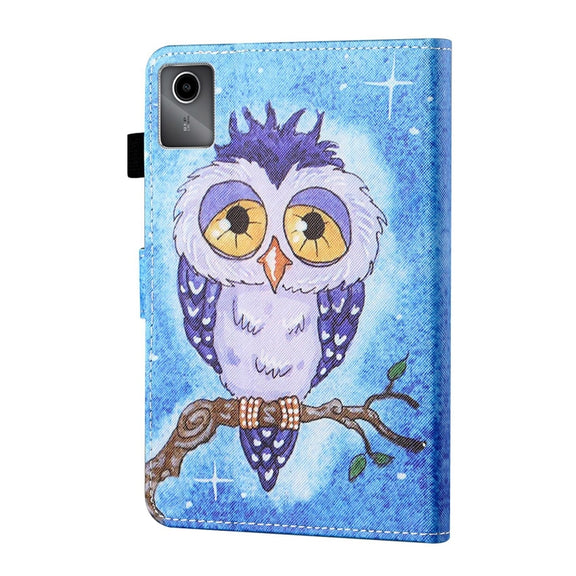 For Lenovo Tab M11/ Xiaoxin Pad 11 2024 Coloured Drawing Stitching Smart Leather Tablet Case(Blue Owl)