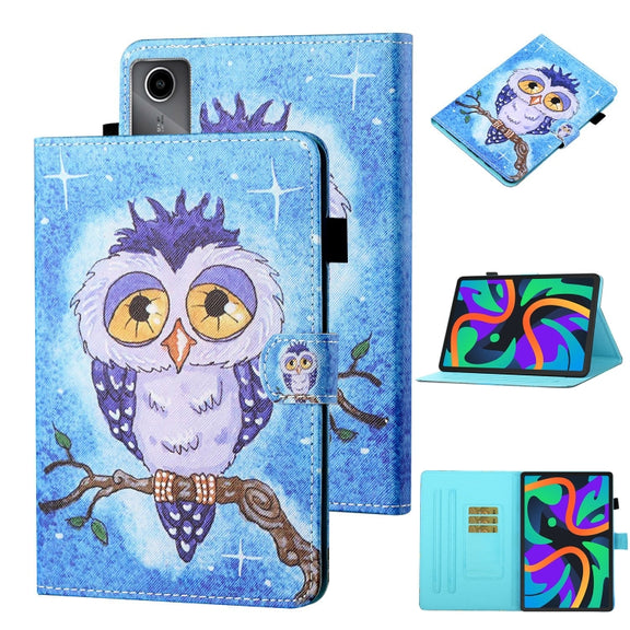 For Lenovo Tab M11/ Xiaoxin Pad 11 2024 Coloured Drawing Stitching Smart Leather Tablet Case(Blue Owl)