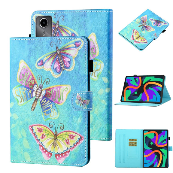 For Lenovo Tab M11/ Xiaoxin Pad 11 2024 Coloured Drawing Stitching Smart Leather Tablet Case(Colorful Butterflies)