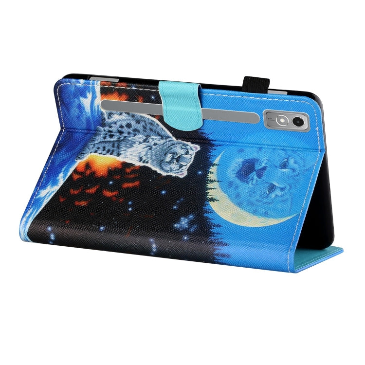 For Lenovo Tab P12 2023 / TB370FU Coloured Drawing Stitching Smart Leather Tablet Case(Double Shadow Tiger)