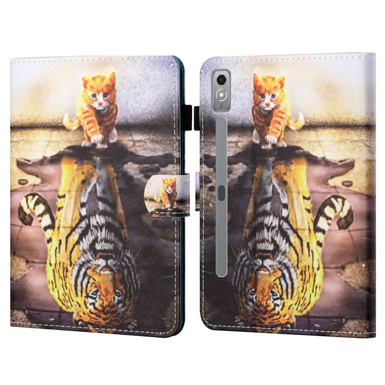 For Lenovo Tab P12 2023 / TB370FU Coloured Drawing Stitching Smart Leather Tablet Case(Cat and Tiger)