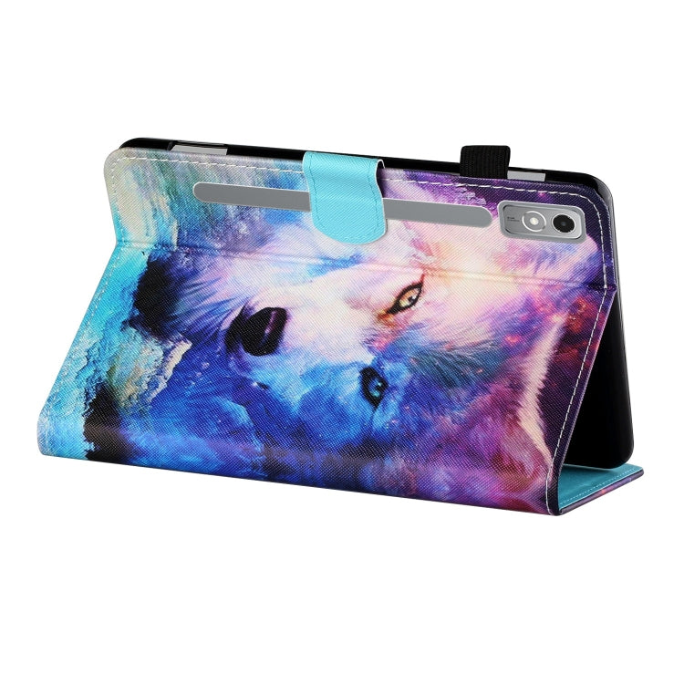 For Lenovo Tab P12 2023 / TB370FU Coloured Drawing Stitching Smart Leather Tablet Case(Wolf)