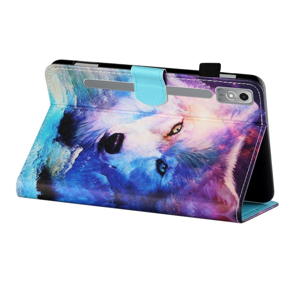 For Lenovo Tab P12 2023 / TB370FU Coloured Drawing Stitching Smart Leather Tablet Case(Wolf)
