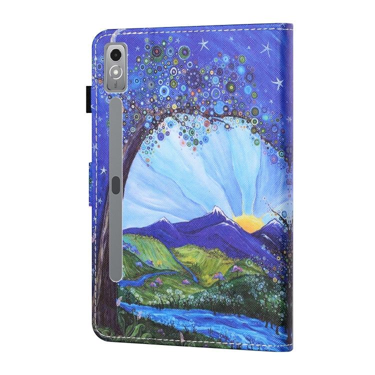 For Lenovo Tab P12 2023 / TB370FU Coloured Drawing Stitching Smart Leather Tablet Case(Sunrise and Tree)
