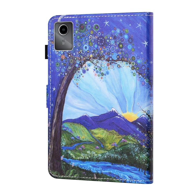 For Lenovo Tab M11/ Xiaoxin Pad 11 2024 Coloured Drawing Stitching Smart Leather Tablet Case(Sunrise and Tree)