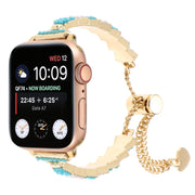 For Apple Watch Series 2 42mm Shell Beads Chain Bracelet Metal Watch Band(Blue White Gold)