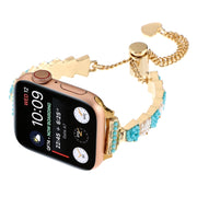 For Apple Watch 42mm Shell Beads Chain Bracelet Metal Watch Band(Blue White Gold)