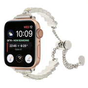 For Apple Watch 42mm Shell Beads Chain Bracelet Metal Watch Band(Beige White Silver)