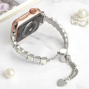 For Apple Watch 42mm Shell Beads Chain Bracelet Metal Watch Band(Beige White Silver)