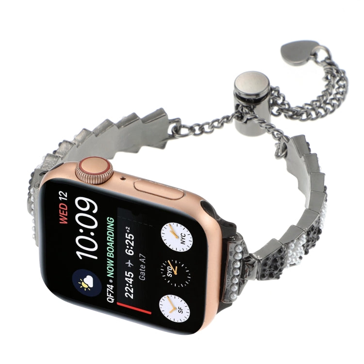 For Apple Watch 38mm Shell Beads Chain Bracelet Metal Watch Band(Black White)