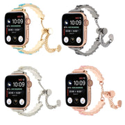 For Apple Watch SE 40mm Shell Beads Chain Bracelet Metal Watch Band(Beige White Silver)