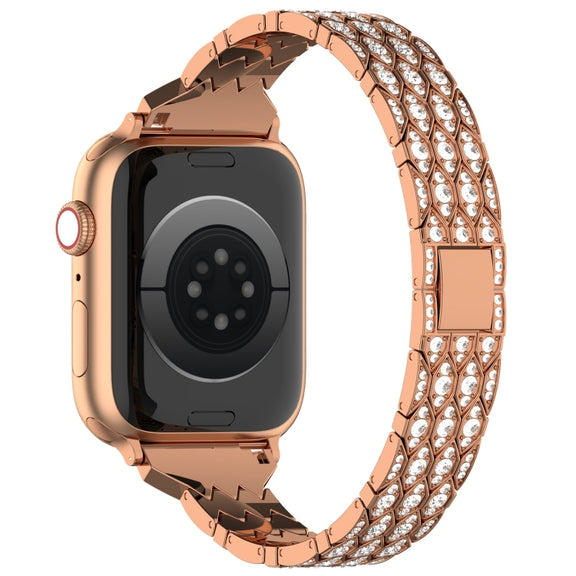 For Apple Watch 42mm Devil Eye Diamond Bracelet Metal Watch Band(Rose Gold)
