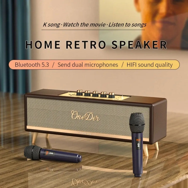 Oneder D8 Wireless Retro Dual Microphone Bluetooth Speaker(Brown)