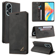 For OPPO A58 4G Skin Feel Anti-theft Brush Horizontal Flip Leather Case with Holder(Black)