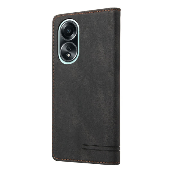 For OPPO A58 4G Skin Feel Anti-theft Brush Horizontal Flip Leather Case with Holder(Black)