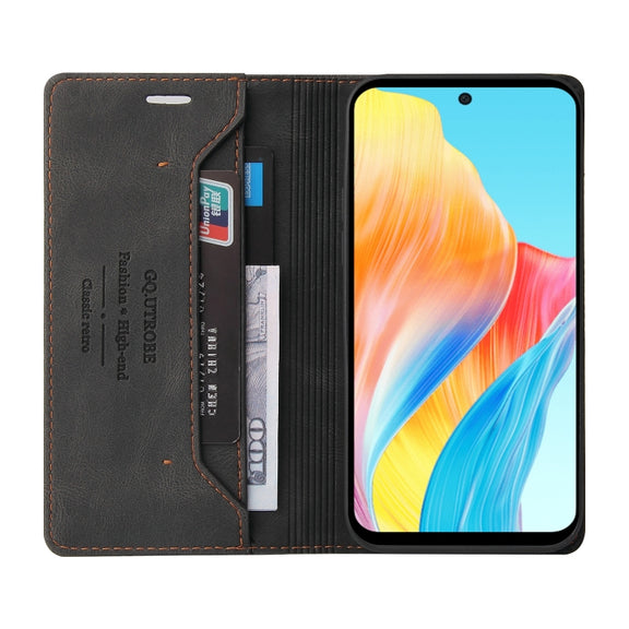 For OPPO A58 4G Skin Feel Anti-theft Brush Horizontal Flip Leather Case with Holder(Black)