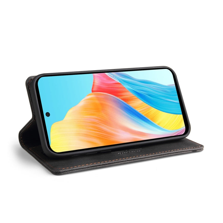 For OPPO A58 4G Skin Feel Anti-theft Brush Horizontal Flip Leather Case with Holder(Black)