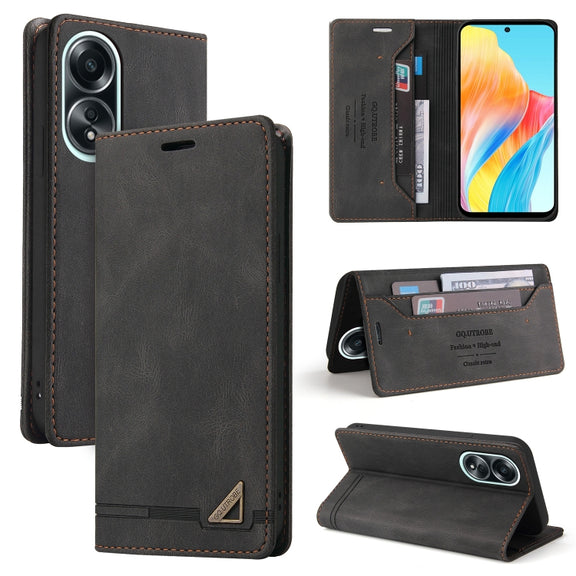 For OPPO A58 4G Skin Feel Anti-theft Brush Horizontal Flip Leather Case with Holder(Black)