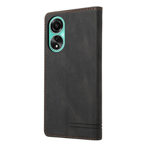 For OPPO A78 4G Skin Feel Anti-theft Brush Horizontal Flip Leather Case with Holder(Black)
