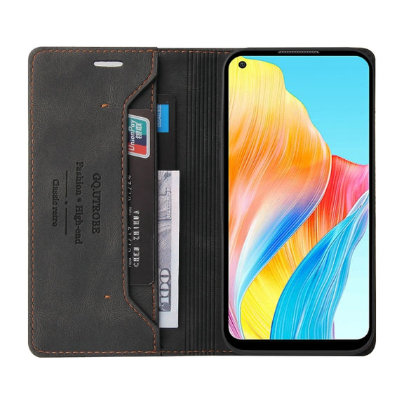 For OPPO A78 4G Skin Feel Anti-theft Brush Horizontal Flip Leather Case with Holder(Black)