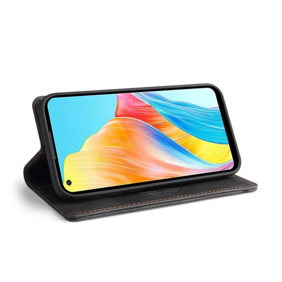 For OPPO A78 4G Skin Feel Anti-theft Brush Horizontal Flip Leather Case with Holder(Black)