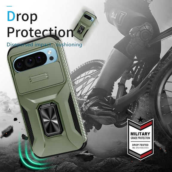 For Google Pixel 9 / Pixel 9 Pro Sliding Camshield Holder Phone Case(Alpine Green)