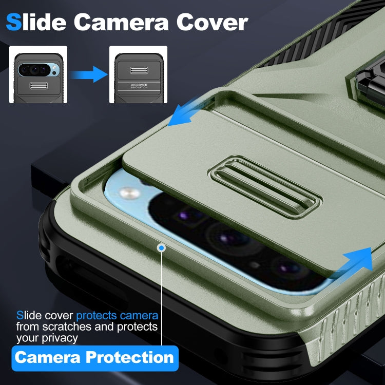 For Google Pixel 9 / Pixel 9 Pro Sliding Camshield Holder Phone Case(Alpine Green)