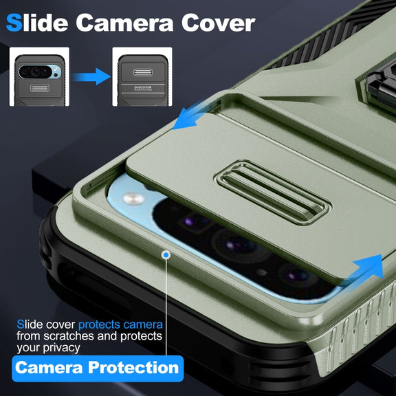 For Google Pixel 9 / Pixel 9 Pro Sliding Camshield Holder Phone Case(Alpine Green)