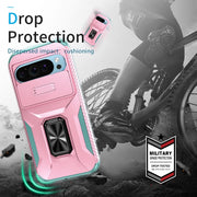 For Google Pixel 9 / Pixel 9 Pro Sliding Camshield Holder Phone Case(Pink + Grey Green)