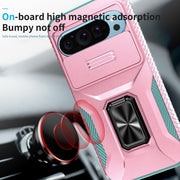 For Google Pixel 9 / Pixel 9 Pro Sliding Camshield Holder Phone Case(Pink + Grey Green)