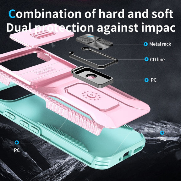 For Google Pixel 9 / Pixel 9 Pro Sliding Camshield Holder Phone Case(Pink + Grey Green)