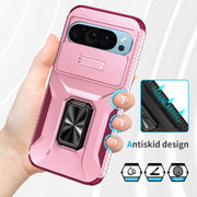 For Google Pixel 9 / Pixel 9 Pro Sliding Camshield Holder Phone Case(Pink + Rose Red)
