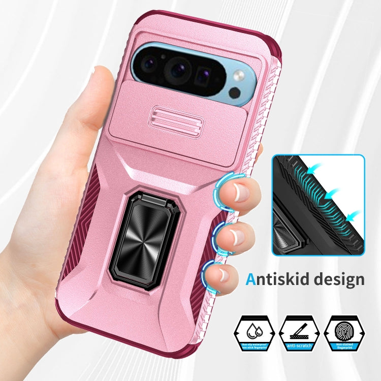 For Google Pixel 9 / Pixel 9 Pro Sliding Camshield Holder Phone Case(Pink + Rose Red)