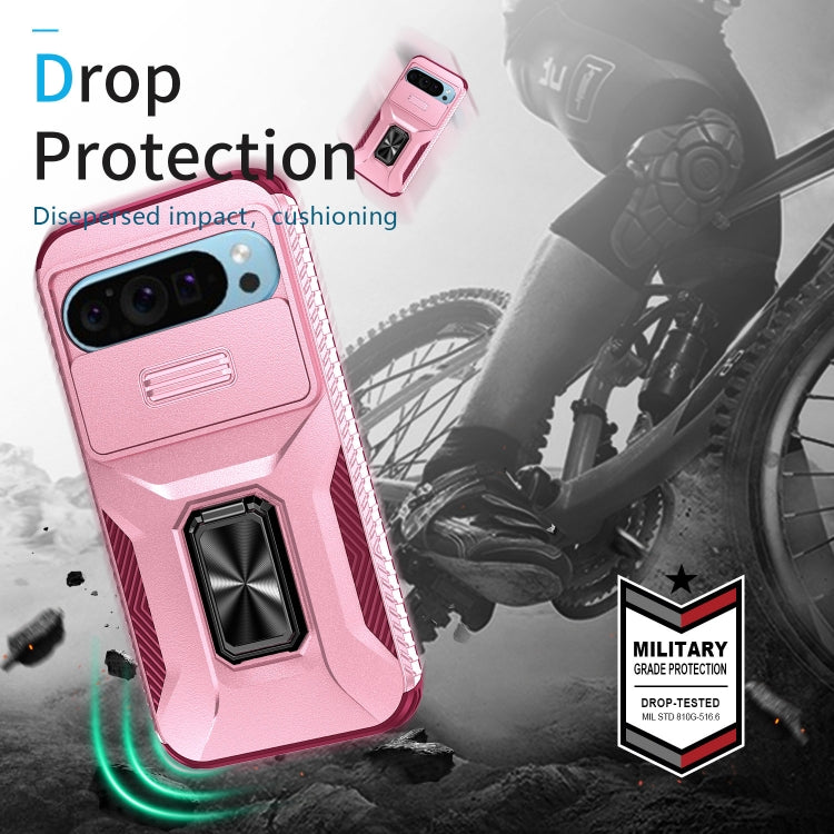 For Google Pixel 9 / Pixel 9 Pro Sliding Camshield Holder Phone Case(Pink + Rose Red)