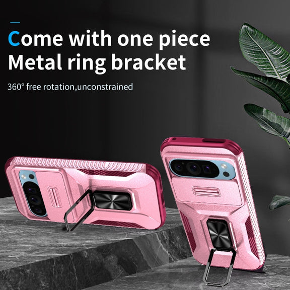 For Google Pixel 9 / Pixel 9 Pro Sliding Camshield Holder Phone Case(Pink + Rose Red)