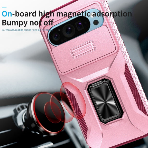 For Google Pixel 9 / Pixel 9 Pro Sliding Camshield Holder Phone Case(Pink + Rose Red)