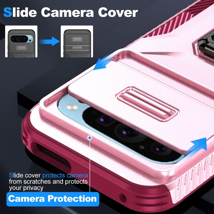 For Google Pixel 9 / Pixel 9 Pro Sliding Camshield Holder Phone Case(Pink + Rose Red)