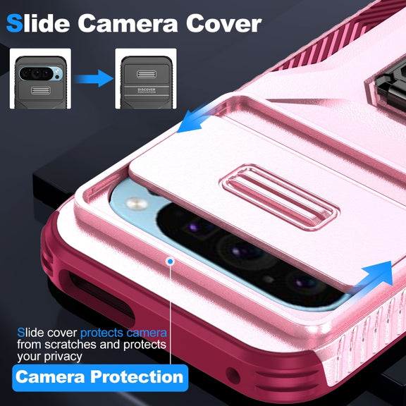 For Google Pixel 9 / Pixel 9 Pro Sliding Camshield Holder Phone Case(Pink + Rose Red)