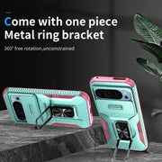 For Google Pixel 9 / Pixel 9 Pro Sliding Camshield Holder Phone Case(Grey Green + Pink)