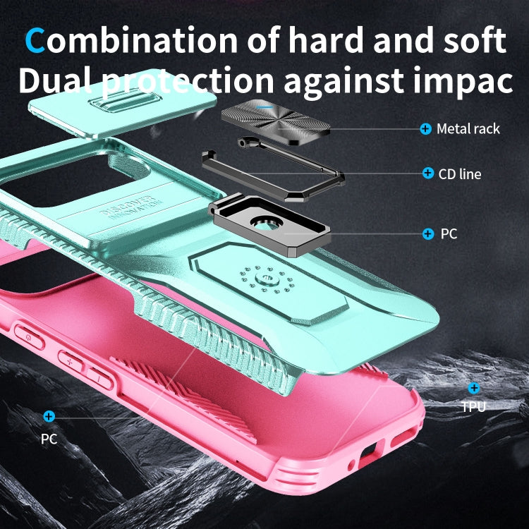 For Google Pixel 9 / Pixel 9 Pro Sliding Camshield Holder Phone Case(Grey Green + Pink)