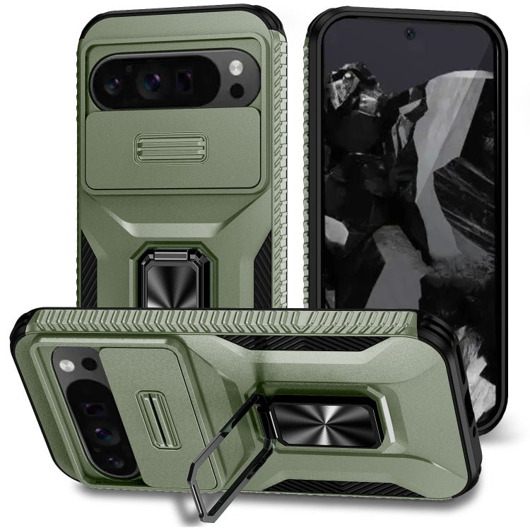 For Google Pixel 9 Pro XL Sliding Camshield Holder Phone Case(Alpine Green)