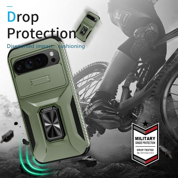 For Google Pixel 9 Pro XL Sliding Camshield Holder Phone Case(Alpine Green)