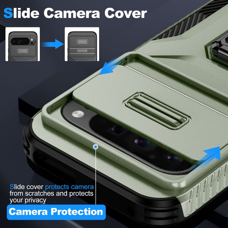 For Google Pixel 9 Pro XL Sliding Camshield Holder Phone Case(Alpine Green)