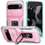 For Google Pixel 9 Pro XL Sliding Camshield Holder Phone Case(Pink + Grey Green)