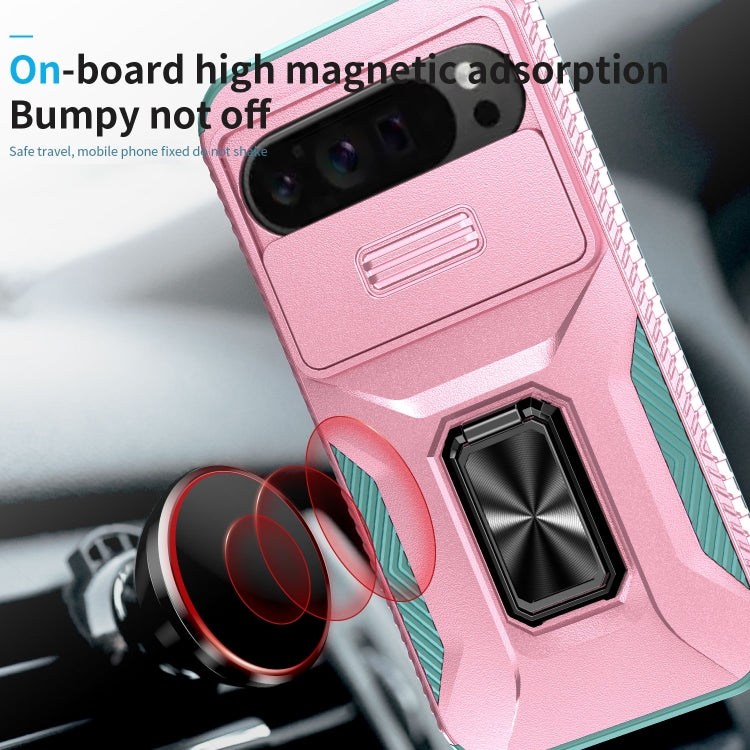 For Google Pixel 9 Pro XL Sliding Camshield Holder Phone Case(Pink + Grey Green)