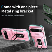 For Google Pixel 9 Pro XL Sliding Camshield Holder Phone Case(Pink + Grey Green)